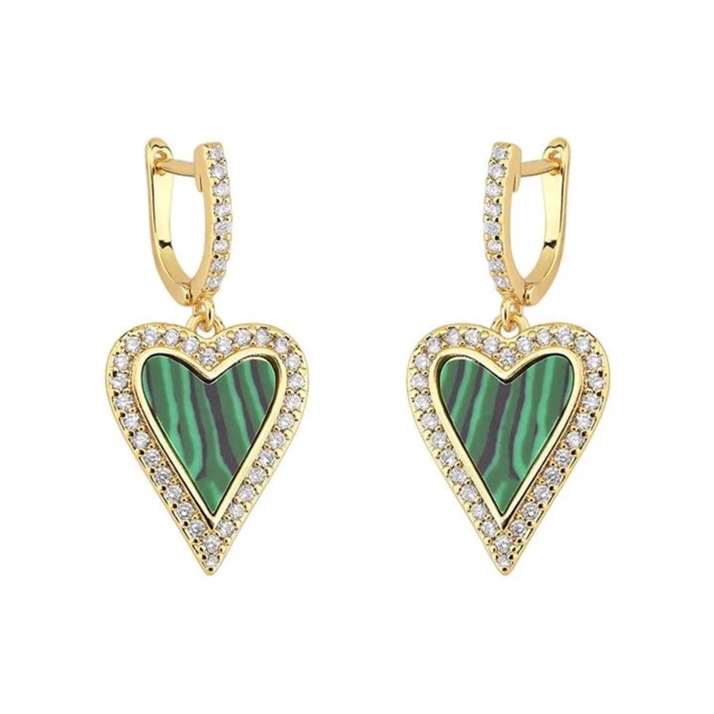 Heart Hoop Earring with Green Malachite Mother of Pearl - Picture 3 of 3